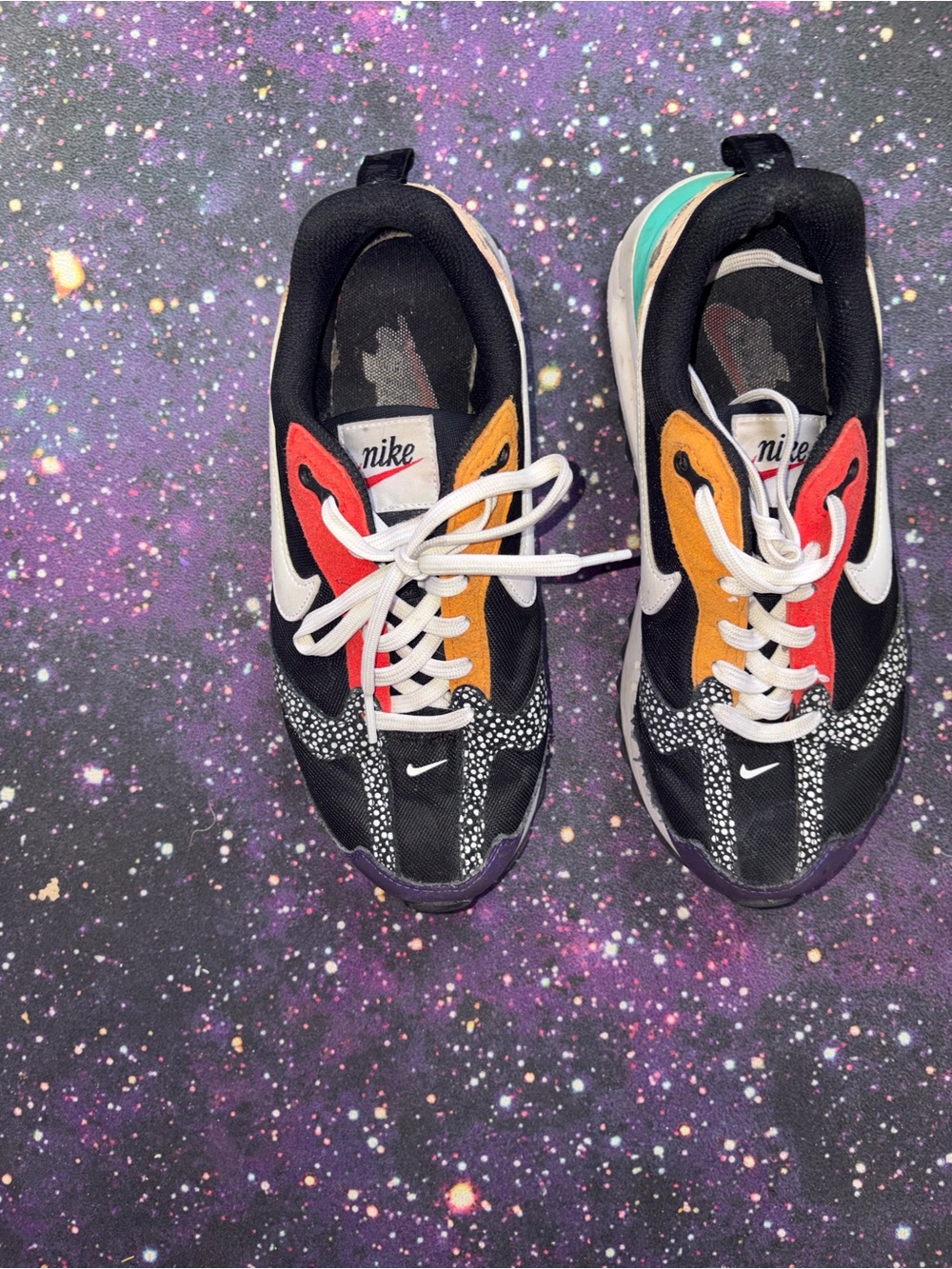 Nike Kids Black Sneakers with Red, Orange, White & Teal Accents